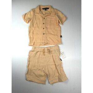 American Hawk Boys 2 Piece Set 12M Apricot Gauze Cotton Shirt Shorts Outfit‎